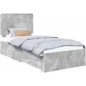 vidaXL Bettrahmen mit Schubladen Beton Grau 90 x 200 cm Holzwerkstoff
