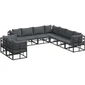 vidaXL Gartensofa-set 9 stk. Schwarz Aluminium