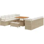 vidaXL Gartensofa-set mit Kissen 11 pcs Beige Poly-Rattan