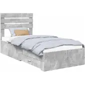 vidaXL Bettrahmen mit Schubladen Betongrau 90 x 200 cm Holzwerkstoff