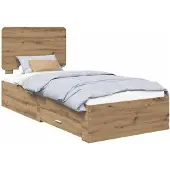 vidaXL Bettrahmen mit Kopfteil Artisan-Eiche 90 x 200 cm Holzwerkstoff