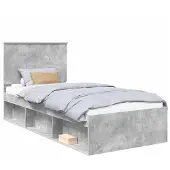 vidaXL Bettrahmen mit Kopfteil Beton 90 x 200 cm Massives Kiefernholz