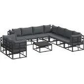 vidaXL Gartensofa-set mit Kissen 10 pcs Schwarz Aluminium