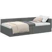 vidaXL Eckbettgestell mit Kopfteil Dunkelgrau 100 cm x 200 cm Stoff