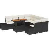 vidaXL Gartensofa-set 9 Stk. Schwarz und Creme