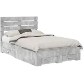 vidaXL Bettrahmen mit Schubladen Betongrau 135 x 190 cm Holzwerkstoff