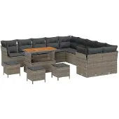 vidaXL Gartensofa-set 14 stk. Grau Poly-Rattan