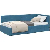 vidaXL Eckbettgestell mit Kopfteil Blau 100 cm x 200 cm Samt