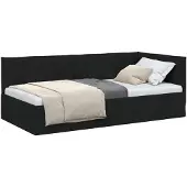 vidaXL Eckbettgestell mit Kopfteil Schwarz 100 x 200 cm Stoff