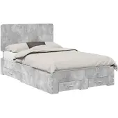 vidaXL Bettrahmen mit Schubladen Beton Grau 135 x 190 cm Holzwerkstoff