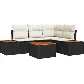 vidaXL Gartensofa-set mit Kissen 5 pcs Schwarz Poly Rattan