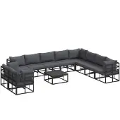 vidaXL Gartensofa-set 11 stk. Schwarz Aluminium