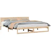 vidaXL Bettrahmen mit Kopfteil Natur 180 x 200 cm Massives Kiefernholz