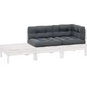 vidaXL 3-tlg. Garten-Lounge-Set mit Kissen Weiß Kiefer Massivholz