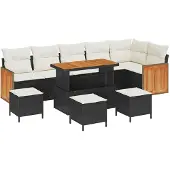 vidaXL Gartensofa-set mit Kissen 12 pcs Schwarz und Creme Poly-Rattan