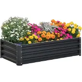 Outsunny Hochbeet Stahl, Pflanzkasten, Rostfrei Blumenkasten, Gemüsebeet mit Offenem Boden, Kräuterbeet für Garten, Balkon, Grau, 120 x 60 x 30,5 cm
