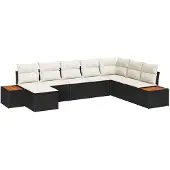 vidaXL Gartensofa-set 9 stk. 8-Sitzanzahl Schwarz und Creme Polyrattan