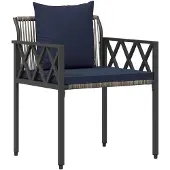 vidaXL Gartenmöbel-Set 3 Stk. Grau und Marineblau Poly-Rattan