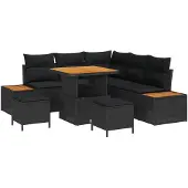 vidaXL Gartensofa-set 8 stk. 7-Sitzanzahl Schwarz Poly Rattan