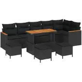 vidaXL Gartensofa-set 10 stk. 6-Sitzanzahl Schwarz Poly Rattan