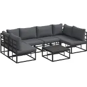vidaXL Gartensofa-set 7 stk. Schwarz Aluminium