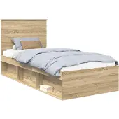 vidaXL Bettrahmen mit Kopfteil Sonoma 90 x 190 cm Massives Kiefernholz