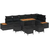 vidaXL Gartensofa-set mit Kissen 10 pcs Schwarz Poly Rattan