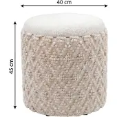 FineBuy Sitzhocker mit Stauraum Wolle 40cm Creme Stoffhocker Rund Polsterhocker Stoff