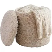 FineBuy Sitzhocker mit Stauraum Wolle 40cm Beige Stoffhocker Rund Polsterhocker Stoff