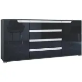 Vladon SIDEBOARD Sylt Schwarz Hochglanz / Weiß Hochglanz
