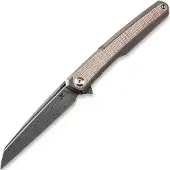 Kansept Knives Arcus Framelock Damascus Taschenmesser, Bronze Ti/Brown Micarta