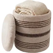 FineBuy Sitzhocker mit Stauraum Wolle 40cm Beige Stoffhocker Rund Polsterhocker Stoff