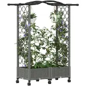 vidaXL Hochbeet mit Rankgitter und Dach Hellgrau 124 x 40 x 129 cm PP