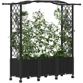vidaXL Hochbeet mit Rankgitter und Dach Schwarz 164 x 40 x 144 cm PP