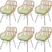 Mendler 6er-Set Esszimmerstuhl MCW-P17, Küchenstuhl Korbstuhl Rattansessel Rattanstuhl Stuhl, Kubu Rattan Metall Polster grün
