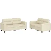 vidaXL 2-tlg. Sofagarnitur mit Kissen Creme Kunstleder