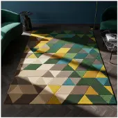 KADIMA DESIGN Wollteppich geometrisch Grün-Bunt 200 x 290 cm - DERWENT Kadima