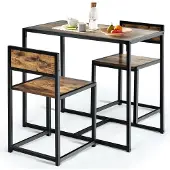 Costway 3 tlg. Küchenbar Stehtisch mit 2 Barstühlen mit Metallgestell Küchentisch Bartisch-Set für kleine Räume Küche Esszimmer & Bistro Holz Antik