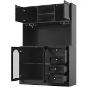 STILVORA Sideboard im Landhausstil mit LED-Lichtleiste und Getränkehaltern, Aufbewahrungsschrank mit 4 Türen, Buffetschrank für Küche und Esszimmer Schwarz