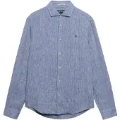 Superdry für Herren. M4011103A Riviera Leinenhemd blau (S), Lässig, Langarm