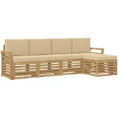 vidaXL Outdoor-Sofagarnitur 5 Stk. Weiß und Beige Polyester