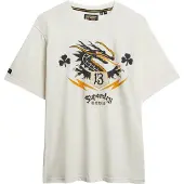 Superdry für Herren. M1012238A Kampagnen-Souvenir-T-Shirt beige (L), Lässig, Baumwolle, Kurzarm