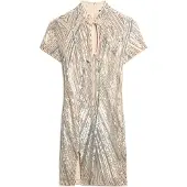 Superdry für Damen. W8011769A Minikleid mit Mao-Kragen und silbernen Pailletten (L), Party, Kurzarm, Recyceltes Polyester, Nachhaltig