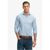 Superdry für Herren. M4011109A Weggeschnittenes Popeline-Hemd blau (L), Lässig, Baumwolle, Klassisch, Langarm