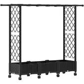 vidaXL Hochbeet mit Rankgitter und Dach Schwarz 164 x 40 x 127 cm PP