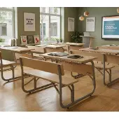 Xl Moebel Gmbh Schulbank Duo Classic mit Holzoptik und stabilem Metallgestell