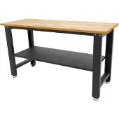 HBM höhenverstellbare Werkbank 160 cm, massive Holzarbeitsplatte, schwarz