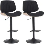 CLP 2er Set Barhocker Clawson Stoffbezug Bugholz höhenverstellbar und drehbar | Farbe natur/schwarz Gestell Farbe schwarz