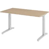 Bümö Schreibtisch Serie-XB - Gestell: Silber, Nachbildung: Eiche, Größe: 140 x 80 cm
