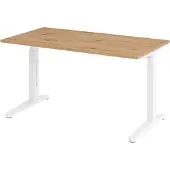 Bümö Schreibtisch Serie-XB - Nachbildung: Asteiche, Gestell: Weiß, Größe: 140 x 80 cm
